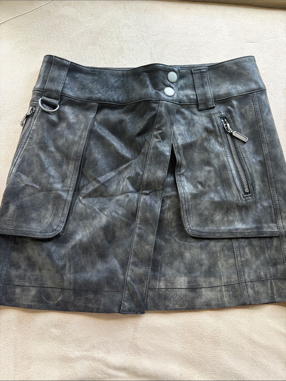 Free People Charcoal Distressed Faux-Leather Mini Skirt